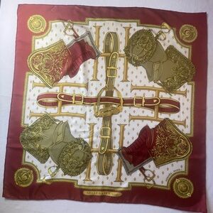 Vintage Hermès Silk Scarf 1994 ‘Selles à Housse’ Burgundy Gold Equestrian Logo